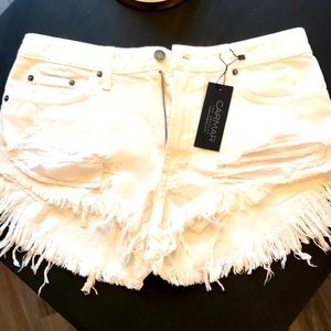Carmar white denim fringe shorts